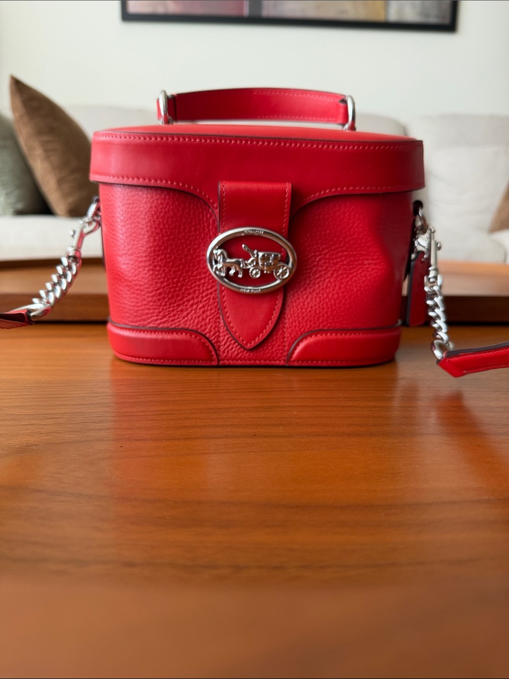 Coach Red Pebbled Leather Vanity Crossbody with Silver Hardware